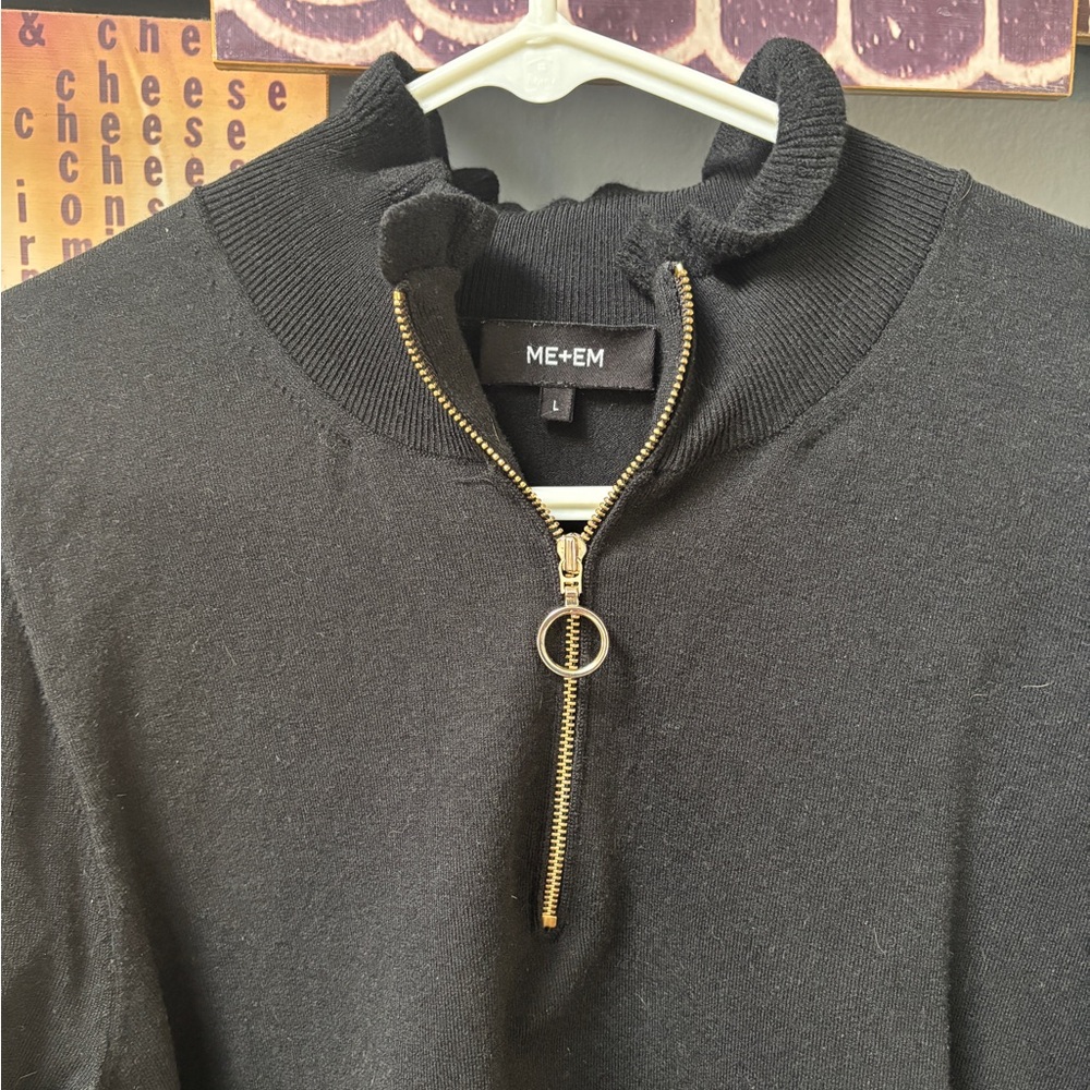 ME+EM Black Cashmere Sweater with Gold Ring Zipper